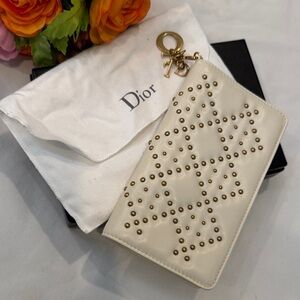 Dior Beige Wallet with Gold Studs